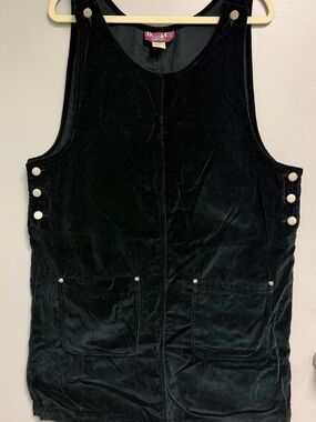 Black Velvet Overalls Dress with Button Details